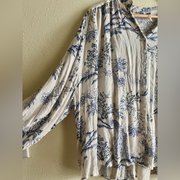 SOLD Free People Metallic Blooms ivory print top / tunic boho - Picture 4 of 9